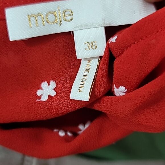 MAJE Raola Dress Red Floral Embroidered Midi - Picture 15 of 16